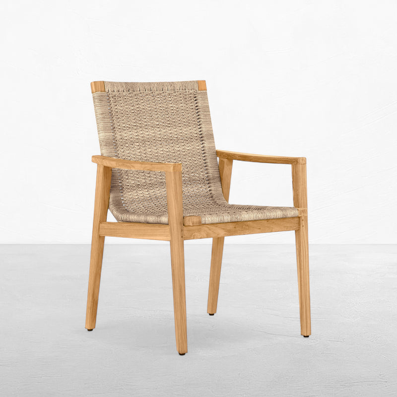 Pointe Wicker Teak Outdoor Dining Arm Chair