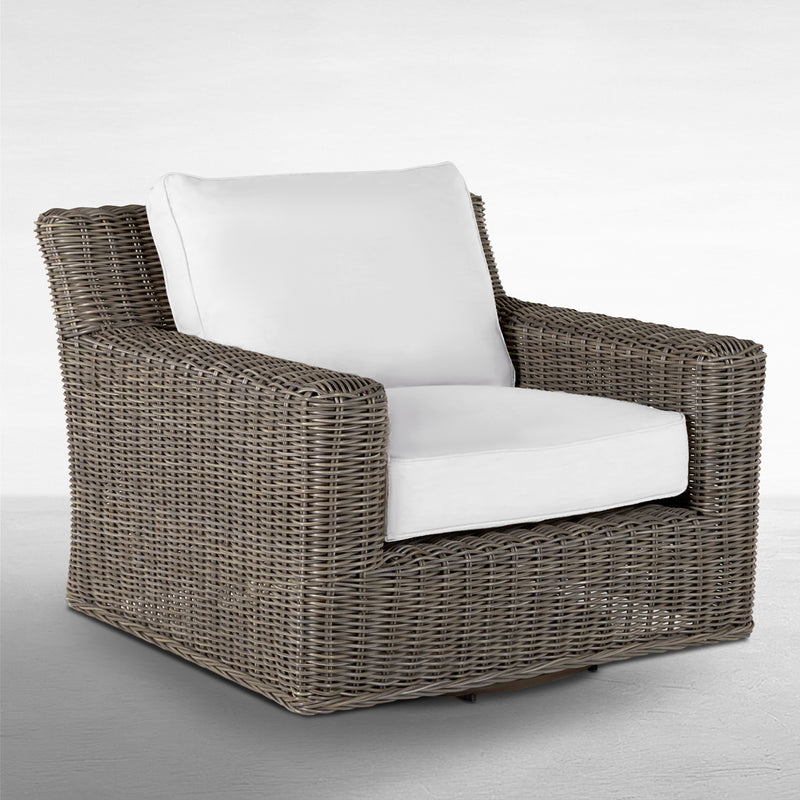 Rustic Woven Wicker Outdoor Swivel Lounge Chair