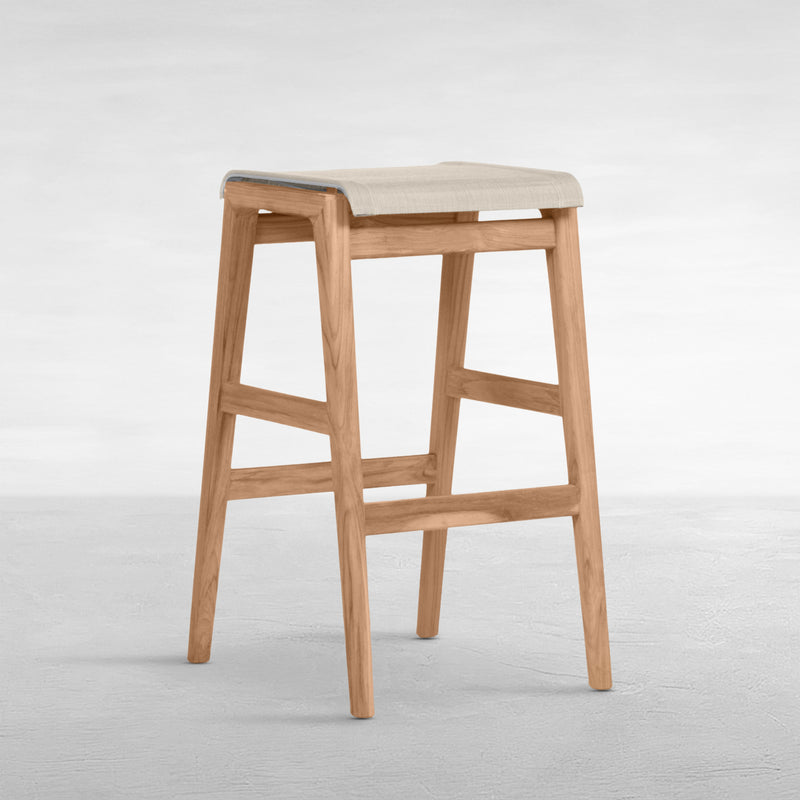 Coast Teak Sling Outdoor Backless Bar Stool