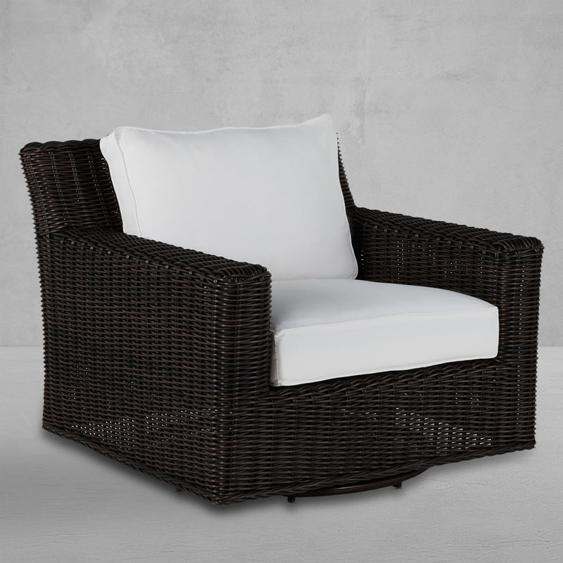 Rustic Woven Wicker Outdoor Swivel Lounge Chair