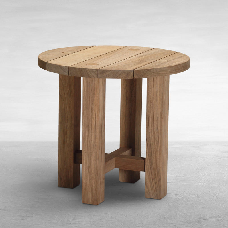 QS Croquet Teak Round End Table, Natural Teak