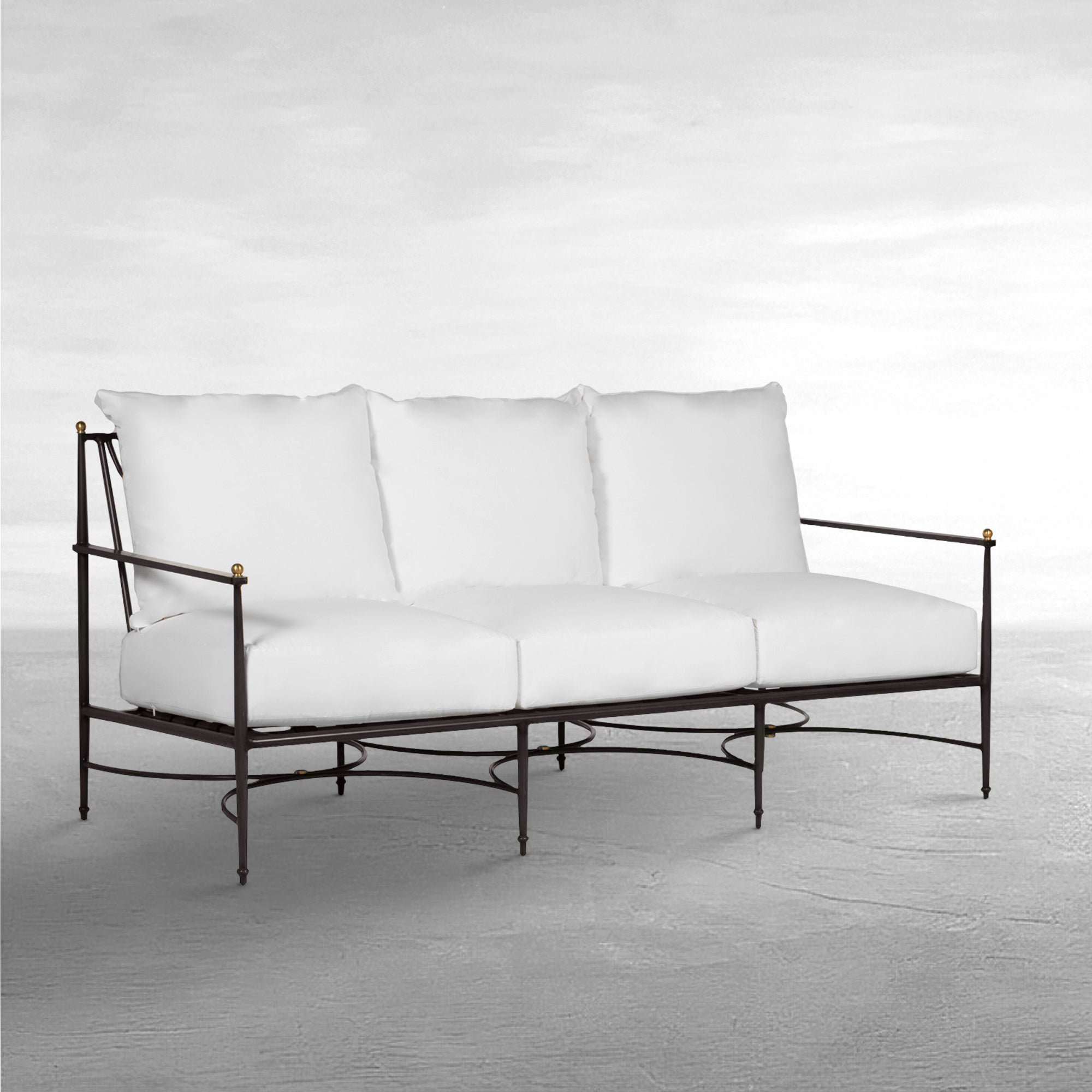 QS Roma Aluminum Sofa, Slate with Linen Snow Cushions