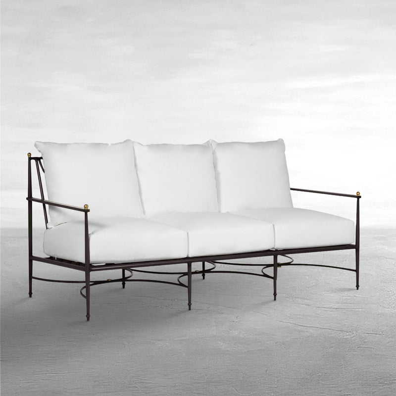 QS Roma Aluminum Sofa, Slate with Linen Snow Cushions